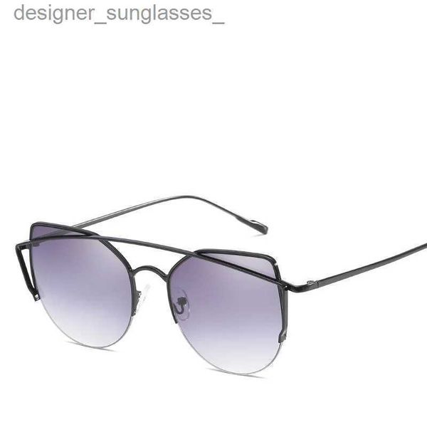 Sonnenbrille Heißer Verkauf Spiegel Flache Linse Frauen Cat Eye Sonnenbrille Klassische Marke Designer Twin-Beams Rose Gold Rahmen Sonnenbrille für FrauenL231115