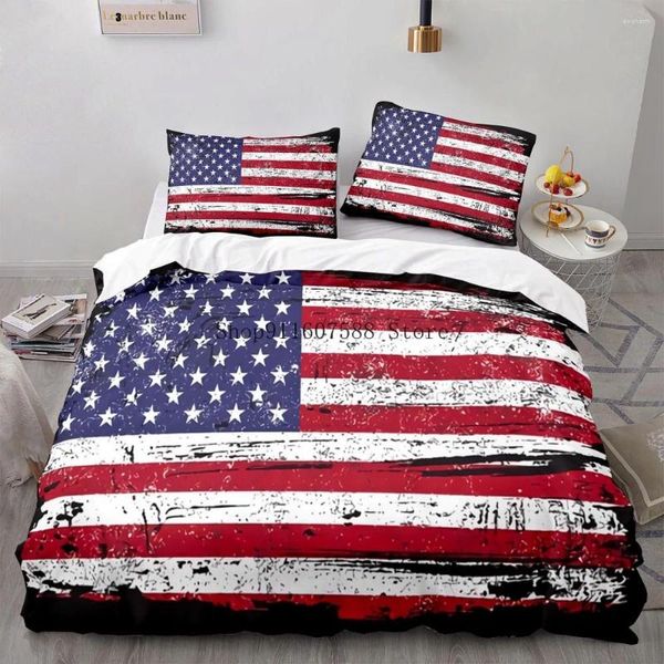 Bettwäsche-Sets Nationalflagge Bettbezug-Set King Size Creative American Für Teen Erwachsene Mikrofaser-Steppdecke Retro-Bett