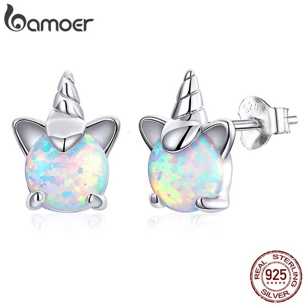 Stud Opal Unicorn Saplama Küpleri Kız 925 Sterlling Gümüş Hipoalerjenik Küpeler Moda Sevimli Takı SCE737 231115