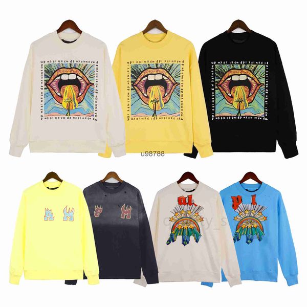 23SS Herbst Herren Hoodies Designer Palmes Angels Ripped Vintage Loose Pullover Print Damen High Street Sweatshirts Modeliebhaber Rundhalspullover Größe S-XL76LD