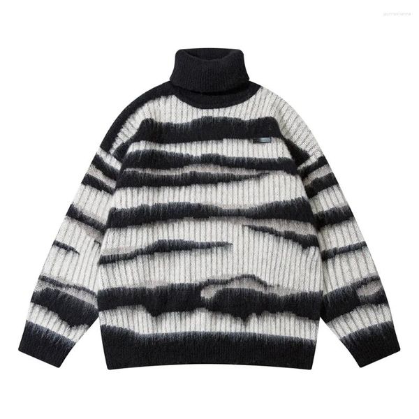 Männer Pullover Zebra Gestreiften Rollkragenpullover Herbst Und Winter Pferd Haar Casual Langarm Pile Kragen Jumsweater Mode Marke