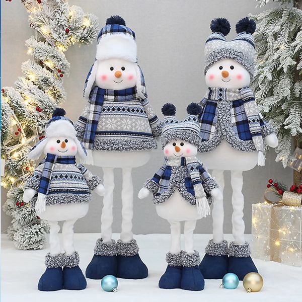 Decorazioni natalizie Decorazione natalizia per la casa 2024 Giocattoli retrattili Regalo di felice anno Ornamento di festival di Natale Bambole di pupazzo di neve blu di grandi dimensioni 231116