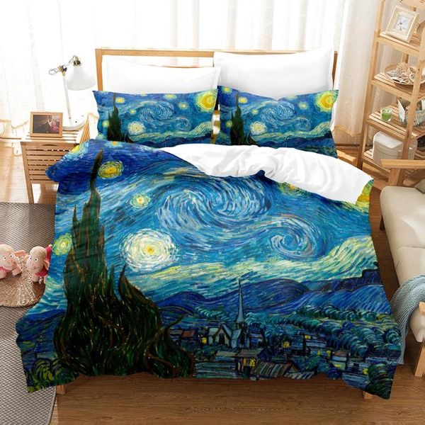 Set di biancheria da letto Dipinti astratti di pittura a olio d'arte-Girasole-Stella-Set di stampa digitale Copripiumino per camera da letto con federa QueenSize