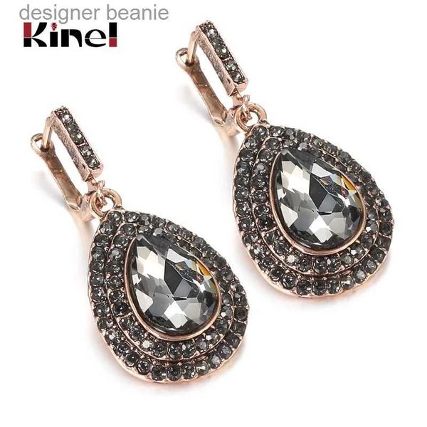 Charme Kinel Boho Grau Kristall Braut Ohrringe Für Frauen Antik Gold Farbe Strand Party Wasser Tropfen Ohrringe Vintage-Schmuck L231116