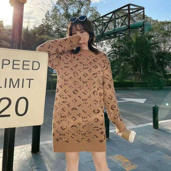 Maglione lavorato a maglia da donna, maglione firmato, mezza gonna grassa, maglione lavorato a maglia ampio, aspetto sottile, stile autunno e inverno, stile di media lunghezza allargato 0X5 LOBG ZJA0