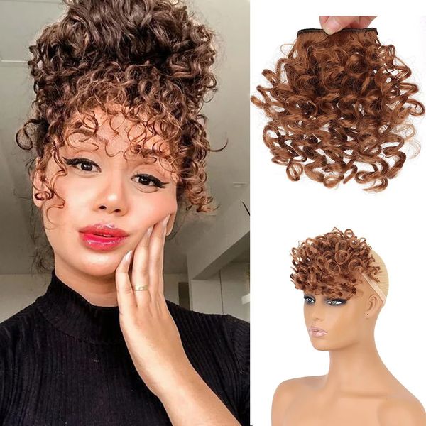 Frangia Riccia sintetica per donna Afro Puff Crespo Clip in posticci Capelli in fibra resistente al calore stile naturale 231115