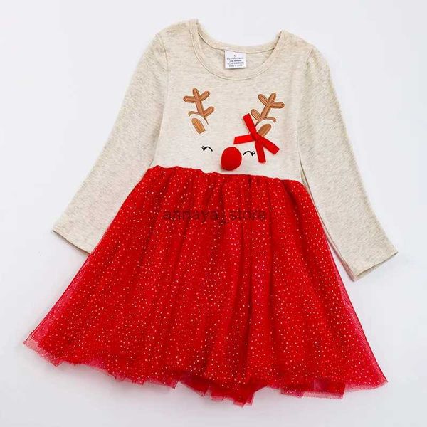 Mädchenkleider Girlymax Winter Baby Girls Weihnachten roter weiß Rentier Sparkle Tüll Twirl Länge Kleidung Tüll Kleid Langarm 231116