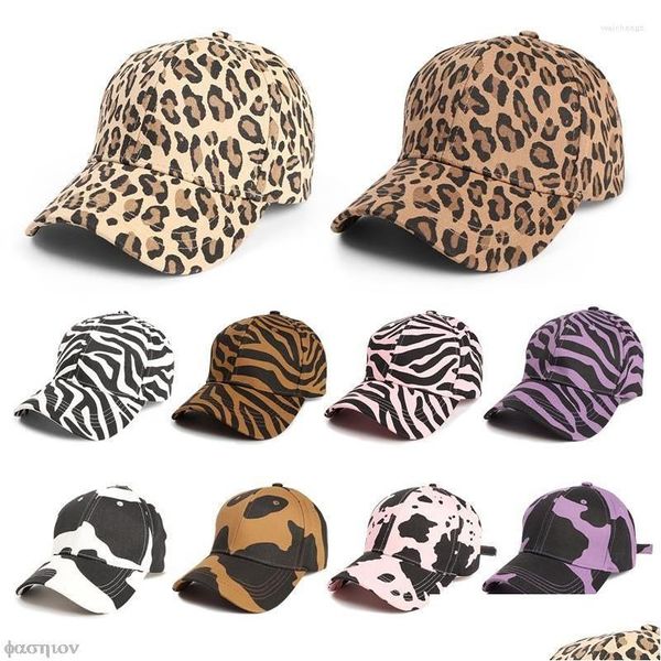 Berretti Berretti Uni Stampa leopardata Zebra Berretto da baseball Hip Hop Uomo Donna Animale Cappello da sole Regolabile Gorras Sport Drop Delivery Moda Acc Dhnhc