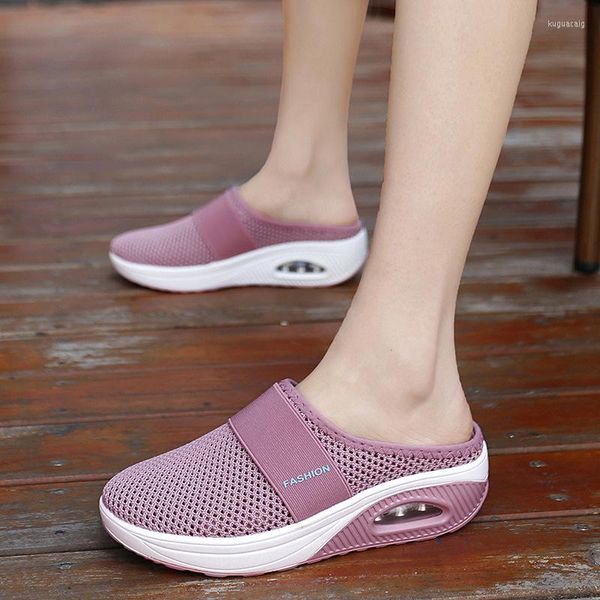 Sandalen 2023 Sommer Europa und die Vereinigten Staaten Large Sizehalf Slipper Damen Net Cloth Heel-less One Step Schuhe Flat