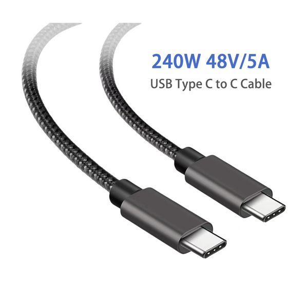 3ft/6ft 1m/2m QC3.0 PD240W USB2.0 Type-C 5A Cavo USB in metallo a ricarica rapida Trasferimento ad alta velocità 480 Mbps Nucleo in rame spesso stagnato