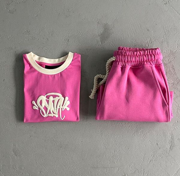 Feminino equipe SY terno rosa conjunto de treino esportes jogging calças suor limitado na moda conjunto camiseta