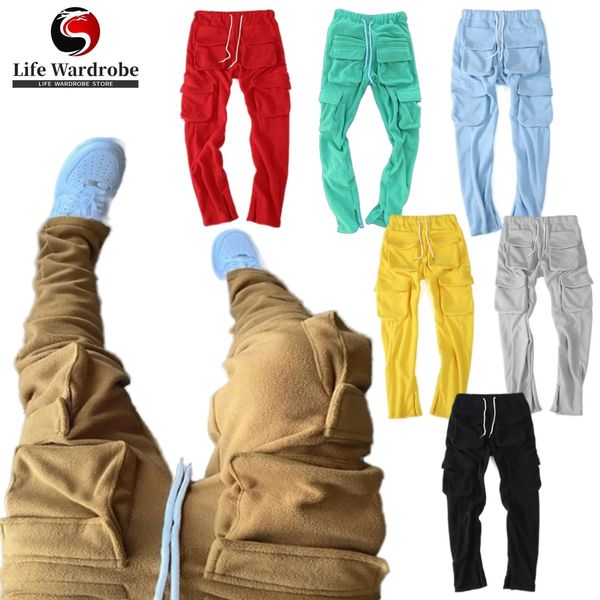 Jeans masculinos empilhados jogger carga sweatpants grosso velo bolso faixa calças roupas masculinas produtos mais vendidos 2023 roupas personalizadas 231116