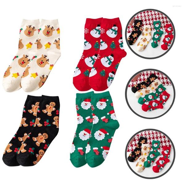 Женские носки, 4 пары, зимние теплые носки со снеговиком, средняя трубка, термостойкие рождественские хлопковые носки с героями мультфильмов, каваи