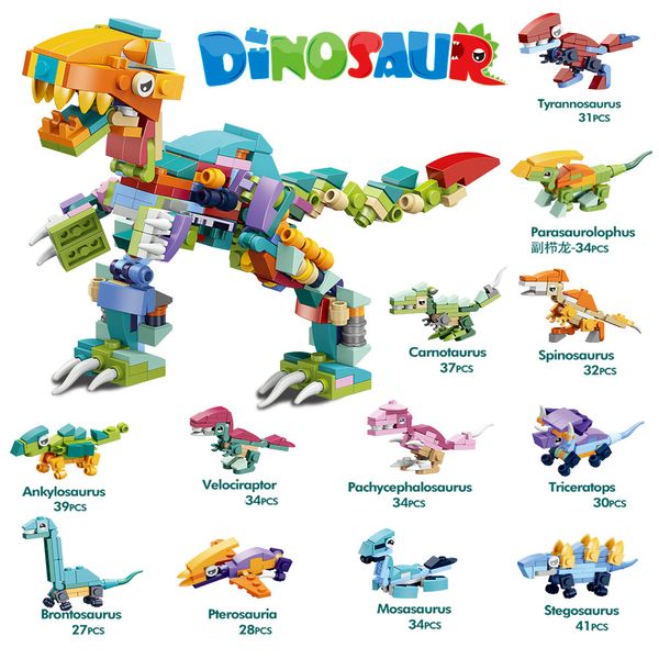 Kinderspielzeug 12 Synthese 1 Sternzeichen Junge Tyrannosaurus Rex Kleinpartikelmontage Kindergeschenk Anti-Stress-Pädagogik Dekompression Kinderspielzeug Überraschung Großhandel auf Lager