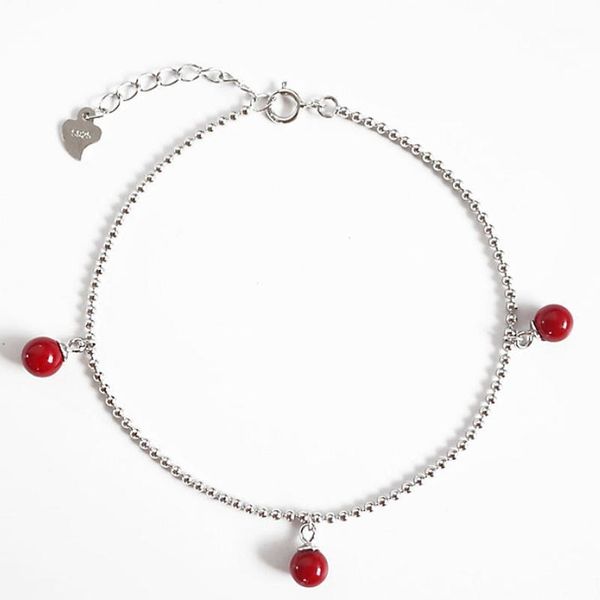 Tornozeleiras torcelagem 925 Sterling Silver Red Shell-Pearl Bads for Women Jewelry Ball Chain Foot