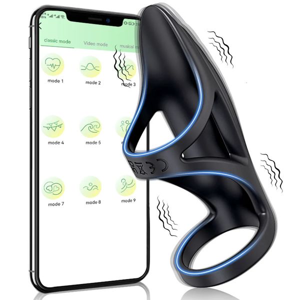 Vibratori APP Bluetooth Anello vibrante per pene Anello per pene Vibratore Ritardo Eiaculazione Giocattoli sessuali per uomini Coppia Penisring Cockring Dick Sleeve 231116