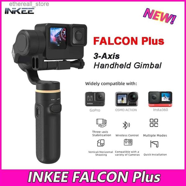 Stabilisatoren INKEE FALCON Plus Action Kamera Gimbal Stabilisator Handheld für OSMO Insta360 GoPro Hero 11 10 9/8/7/6 3-Achsen Anti-Shake Wireless Q231116