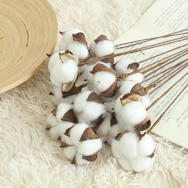 Ghirlande di fiori decorativi Cotone essiccato naturalmente Bianco Casa Ramo floreale artificiale Matrimonio Bouquet damigella d'onore Decor Fiore fintoDecorati