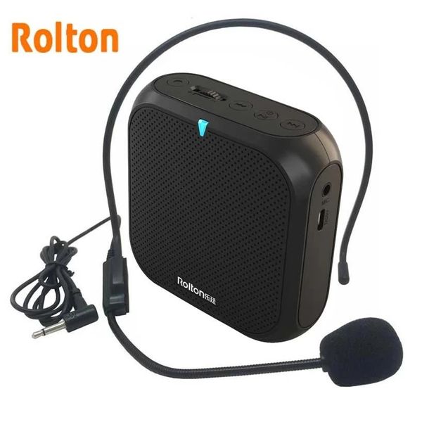 Microfones Rolton K400 Amplificador de voz portátil Megaphone Booster 4 cores portátil com fio Mini alto-falante de áudio Rádio FM MP3 Treinamento de professores 231116