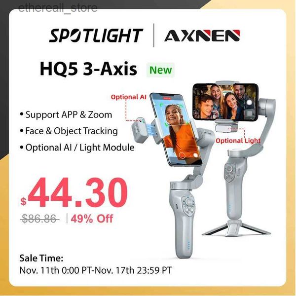 Stabilizzatori AXNEN HQ5 Stabilizzatore cardanico portatile a 3 assi Treppiede per selfie per smartphone iPhone Android Modulo AI opzionale Luce di riempimento VS HQ3 Q231116