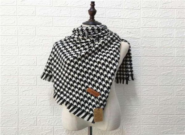 Lenços de lã xale mulheres luxo clássico preto branco houndstooth longo cachecol capa macia chique moda quente para lady5149278