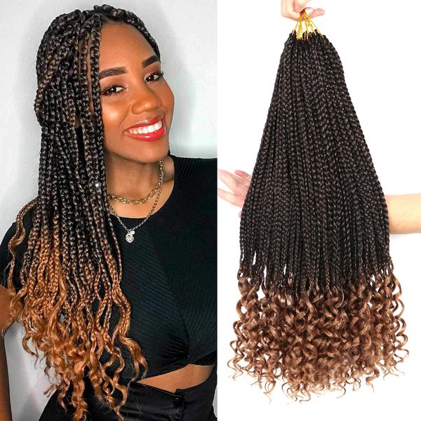 24-Zoll-Häkelkästchen-Zopf-Haar mit lockigen Enden Prelooped Bohemian Goddess Box Braids Häkel-Zopf-Haar für schwarze Frauen