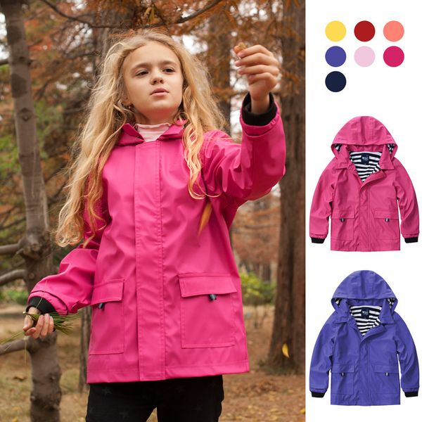 Куртки Детские куртки для мальчиков и девочек с капюшоном, весна-осень, внешняя непромокаемая детская куртка от дождя, спортивная одежда, ветровка на хлопковой подкладке 230818