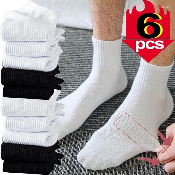 Мужские носки, хлопковые спортивные носки средней длины, осень-зима, вязаные теплые морозостойкие чулки, черно-белые, серые, простые домашние носки-тапочки