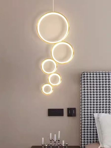 5 anéis redondos luminárias pendentes modernas de cabeceira quarto pendurado luzes pendentes luminárias de luxo americanas para casa iluminação interna decoração lustre lamparas