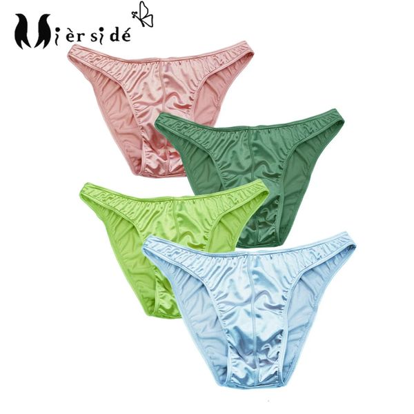 Slievi mutandine mierside 4pcs/borsa da uomo a bassa vita battute a g-string brief sexy biancheria bianche in seta setosa mutandine traspirabili mutande di grandi dimensioni man 231116