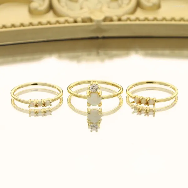 Обручальные кольца с тремя мини-опалами, кольцо для пары на палец, блестящее 5а, кубический циркон, позолоченное, для женщин и мужчин, повседневные украшения для вечеринок