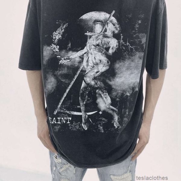 Мужские футболки Дизайнерская модная одежда Роскошные футболки Saint Michael Cho Death Dance American High Street Old Washed Vintage с коротким рукавом