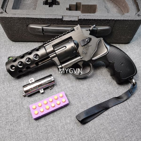 Revolver de metal improvisado 7mm Darts Gel Ball Pistol Manual Shell Ejetado Blaster parece um MOIVE REAL