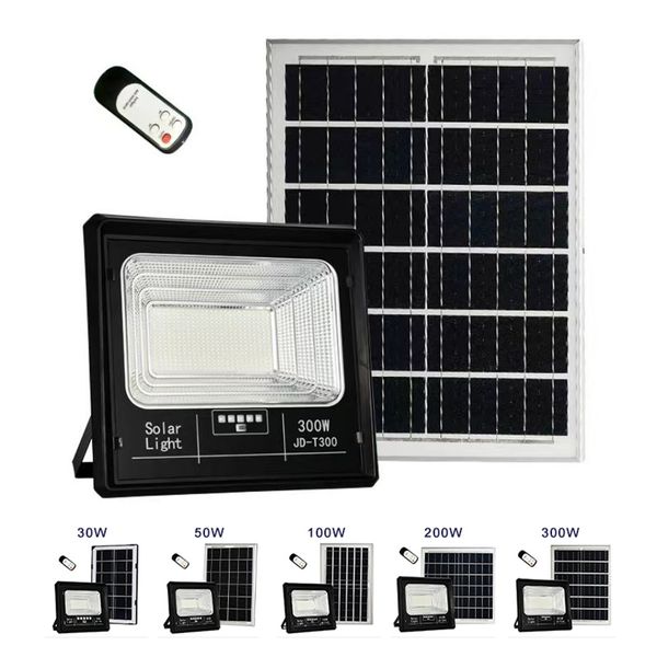 30 W 50 W 100 W 200 W 300 W LED-Solar-Flutlichter für den Außenbereich, IP67, wasserdicht, mit Fernbedienung, Sicherheitsbeleuchtung, Solar-Gartenstrahler