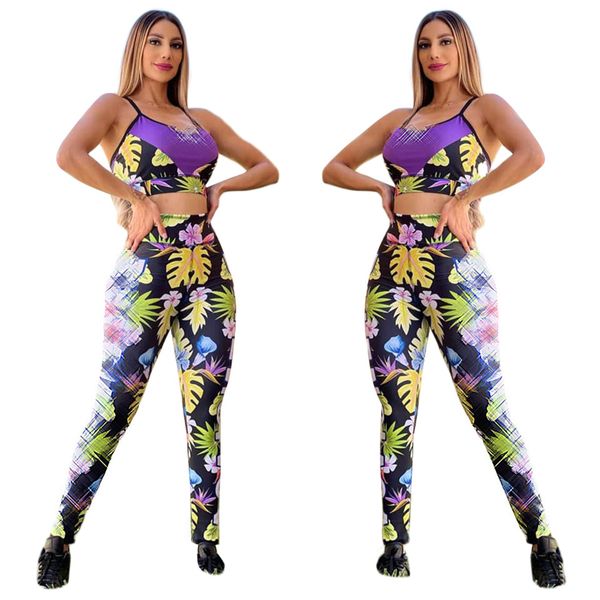 Fatos de treino femininos Conjuntos de calças femininas Fitness Sportswear Suit Tops Legging Feminino Sexy Causal Beach Yoja Sports 2 peças Ternos Jogger Vestuário