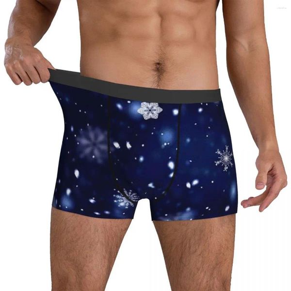 Mutande Intimo Blu Fiocco di Neve Invernale Buon Natale Pantaloncini Maschili Slip Comodo Boxer Trenky Stampato di Grandi Dimensioni