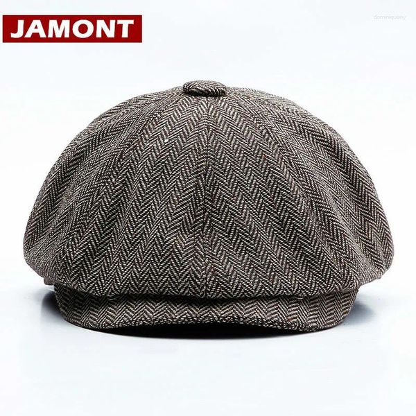 Sboy Hüte JAMONT 2023 Herbst Winter Kappe Männer Frauen Kappen Vintage Baskenmütze Hut Achteckige Gestreifte Künstler Britischen Stil Gorras