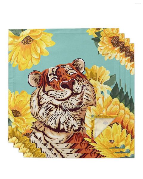 Tischservietten, 4 Stück, Gänseblümchen, Sonnenblume, lustig, Tiger, quadratisch, 50 cm, Party, Hochzeit, Dekoration, Stoff, Küche, Abendessen, Servierservietten