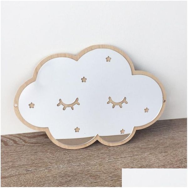 Pegatinas de pared Pegatinas de pared Ins Nordic Corona de madera Nube Helado Estrellas Gato Niños Acrílico Espejo decorativo Decoración del hogar Arte T Dhhn6