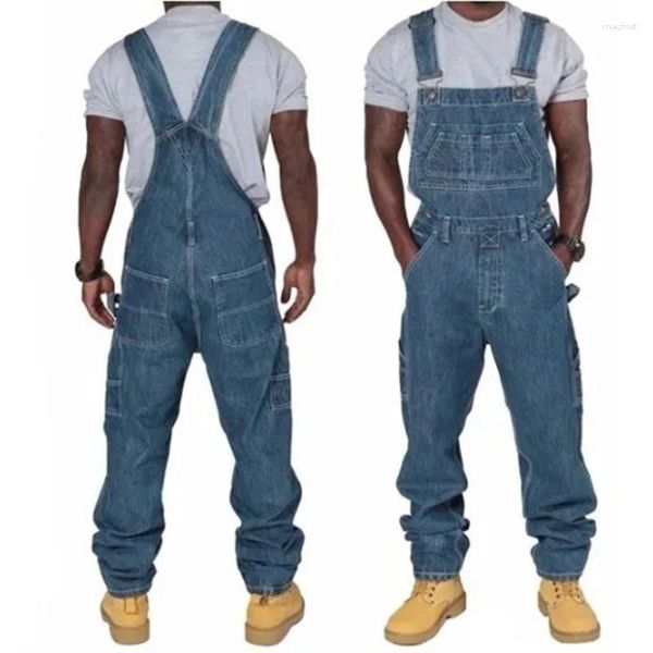 Männer Jeans Männer Cargo Overall Große Größe Vintage Tasche Denim Latzhose Homme Casual Einstellbare Hosenträger Lange Hosen Streetwear