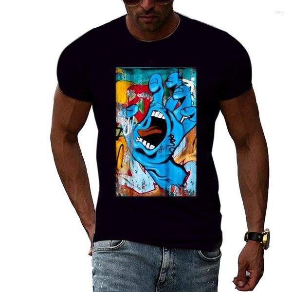 Herren T-Shirts Sommer 3D Persönlichkeit Graffiti T-Shirt Gedruckt Männer Frauen Lässig Hip Hop Stil Übergroße Hübsche Tops T-Shirts Kurzarm Jungen