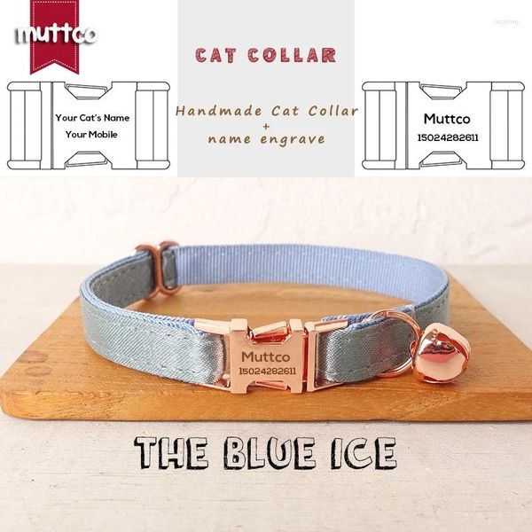 Collari per gatti MUTTCO Incisione al dettaglio con collare con fibbia in metallo di alta qualità in platino per THE BLUE ICE Design 2 taglie UCC114M