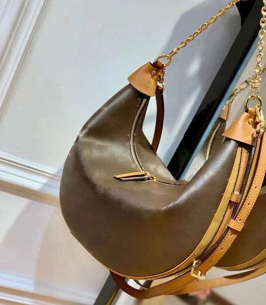 2023 Loop Hobo Bags Goldkette Handtasche Luxuries Designer Damen Beschichtete Leinwand Reißverschluss Umhängetasche Schultergurt Tasche Halbmondboden Handtaschen Geldbörsen Moon Bags M46311