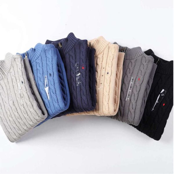 2023 Designer Mens Polo Sweater Inverno Camisas de Lã Grosso Meio Zíper Alto Pescoço Quente Pulôver Slim Malha Tricô Casual Jumpers Design Avançado 8832ess