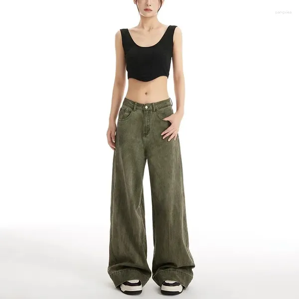 Jeans femininos wcfcx estúdio y2k verde casual calças largas para mulheres coreano streetwear baggy calças compridas 2023 roupas vintage