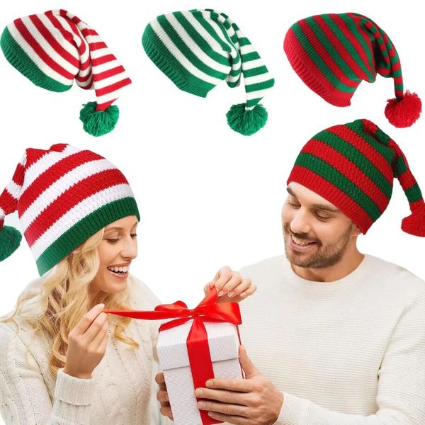 Chapéus de elfo de malha de natal chapéus de papai noel em massa para adultos crochê xtmas gorros de festa de férias chapéus de inverno quente presentes