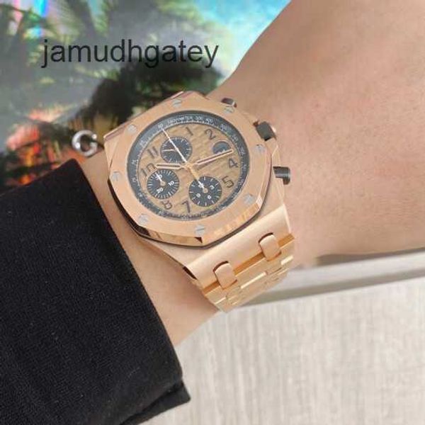 AP Swiss Luxury Watch Royal Oak Offshore Serie 26470or Retro in oro rosa Trasparente Orologio da polso da uomo cronologico alla moda per il tempo libero, affari, sport, macchinari