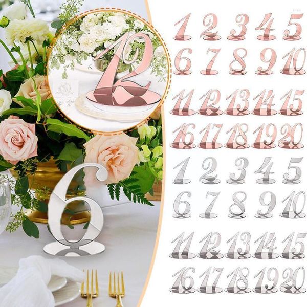 Decoração de festa Números de tabela de acrílico Recepção de folhas redondas fica com o suporte para o sinal de noivado de aniversário K1G5