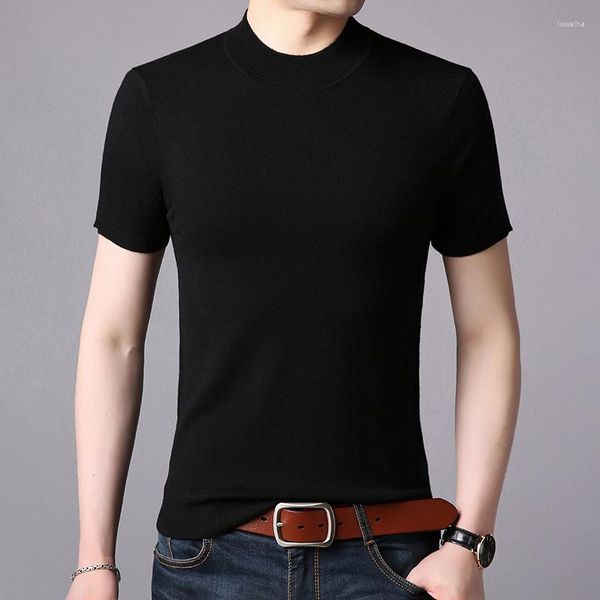 Camisetas masculinas masculino 2023 Summer Tops Tees Men Meio Turtleneck Manga Camisa de Malha de Manga Curta ZDE3081