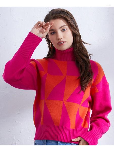 Женские свитера, женские осенние пуловеры, высокий воротник, европейское издание, западный стиль, контрастный цвет, модный универсальный вязаный свитер